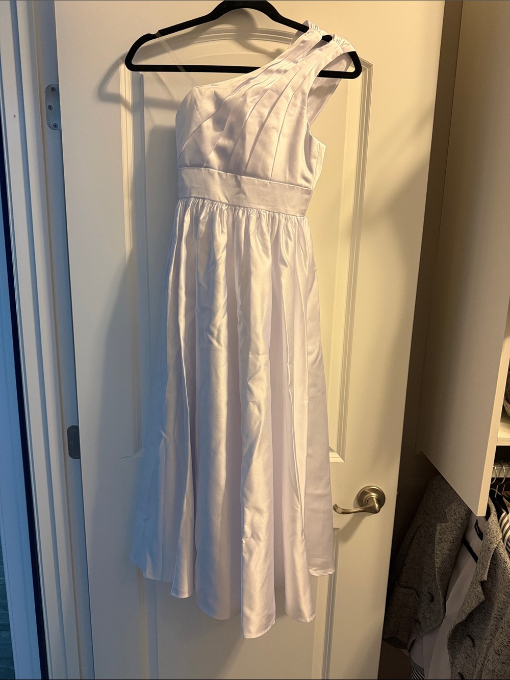 JJs House White One-Shoulder Satin Formal Dress for Girls